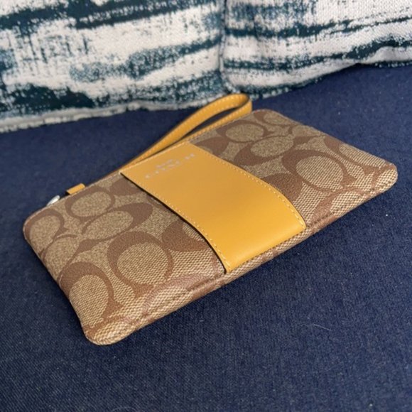 COACH Signature PVC Leather Corner Zip Wristlet - Picture 11 of 16